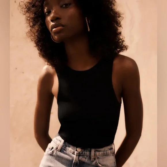 NWT. Zara Black Viscose Blend Knitwear Sleeveless Bodysuit. Size S. - Picture 2 of 9